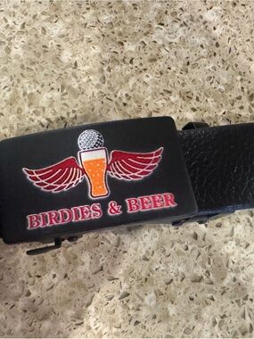 Birdies Black Belt with Red Wings & Orange Beer Buckle